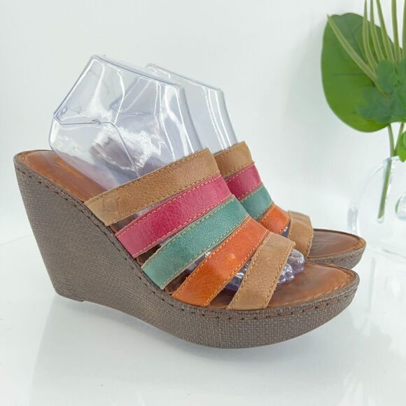 Born Women's Lumi Sandal Size 10 Wedge Platform Slide Strappy Multicolor Leather - Picture 2 of 16